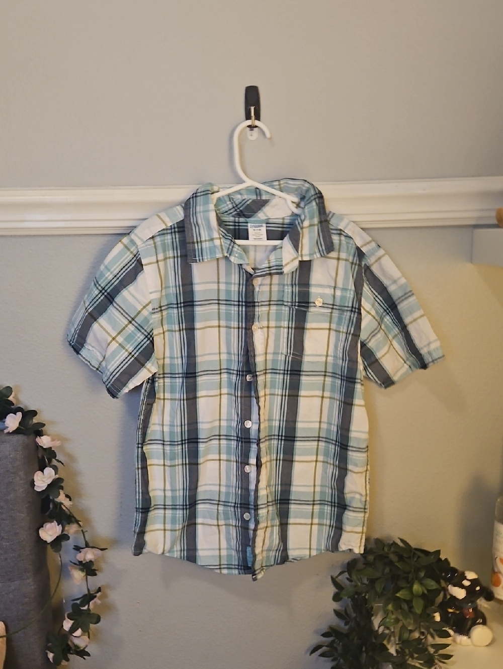 Gymboree Plaid Short-Sleeve Button-Down Shirt - Blue, Teal & White